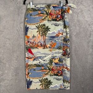 Vntg Reyn Spooner Womens S Cotton Wrap Skirt Blue Tropical Pan Am Scenic Hawaii